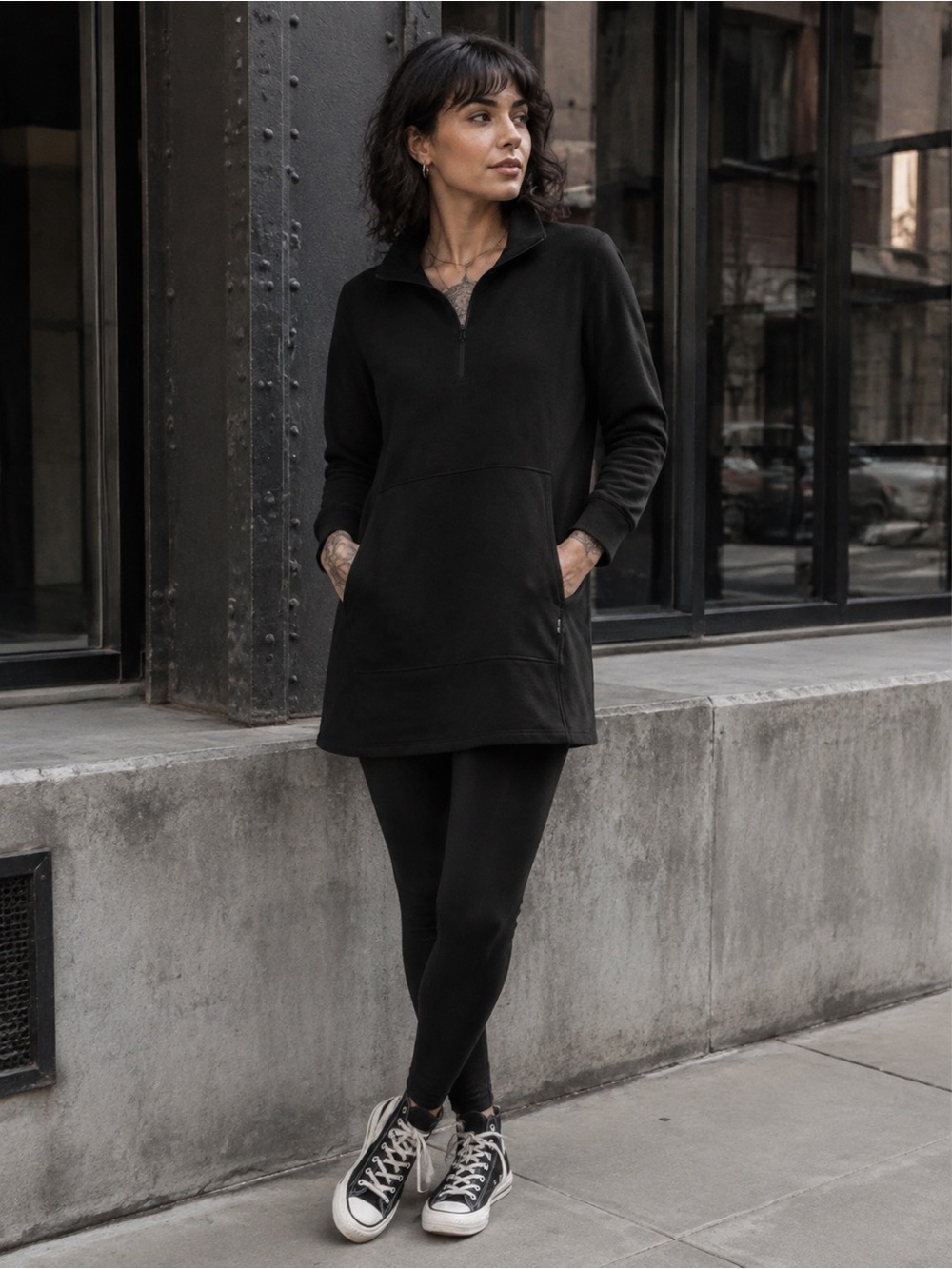 Baleaf Black 1/4 Zip Fleece Tunic Pullover w Pocket Athleisure